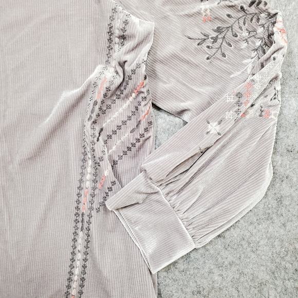 Kate Sam Top Womens XXL Velvet Embroidered Ribbed Boho Balloon Sleeve Soft Lilac - Picture 2 of 11